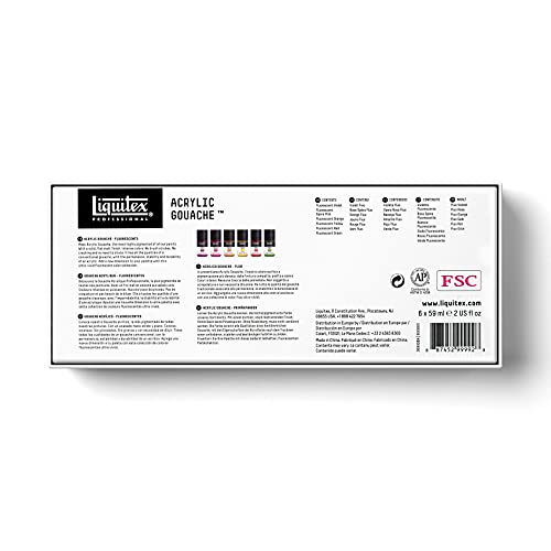 Liquitex Professional Acrylic Gouache Paint, 6 x 59ml (2-oz), Fluorescents Set - WoodArtSupply