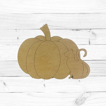 Pumpkin with Cat, Fall Shape, Unfinished Wood Cutout, Paint by Line, Build-A-Cross