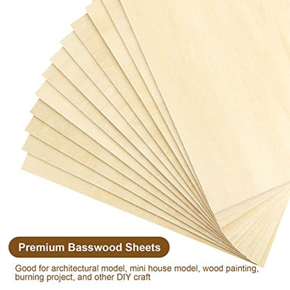 12Pcs 12x12x1/16 Basswood Sheets, Unfinished Basswood Sheets, Plywood Sheet for Arts and Crafts, Painting, Pyrography, Wood Engraving, Wood Burning,