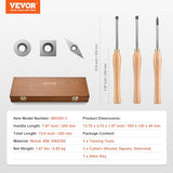 VEVOR Wood Lathe Chisel Set, 3 PCS Woodworking Turning Tools, Includes Square, Round, Diamond Carbide Blades, 7.87" Comfortable Grip Handles, Wood VEVOR