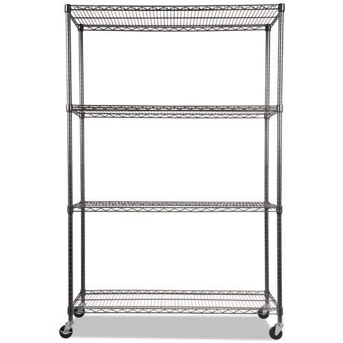 Alera Complete Wire Shelving Unit w/Caster, 48" x 18" x 72", Black Anthracite Alera