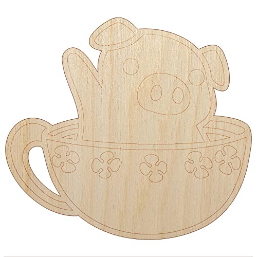 Teacup Pig Unfinished Wood Shape Piece Cutout for DIY Craft Projects - 1/8 Inch Thick - 6.25 Inch Size - WoodArtSupply