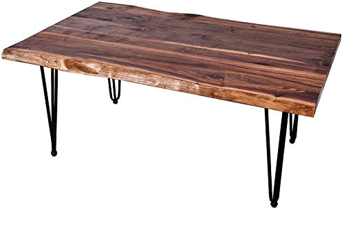 Home Soft Things Living North American Walnut Multi-Plank Unfinished Table, 48" x 28" x 1.5" to 2" with 18" Hairclip Legs