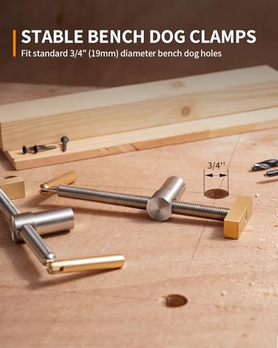 DAYDOOR Bench Dog Clamp, 3/4'' Dog Hole Clamp for Woodworking, Upgraded Adjustable Workbench Stop with Brass Handle (19mm, 2 Pack)