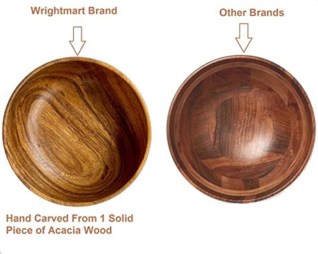 WRIGHTMART Wood Bowl, Set of 4 Bowls for Food, Salads, Pasta, Cereals, Nachos, Chips, Trail and Nut Mixes, Rustic Durable Hand Crafted Acacia Dining WRIGHTMART