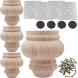 Btibpse 4'' Furniture Legs Wooden Unfinished Bun Feet for Sofa, Chair, Loveseat, Ottoman, Dresser Foot Set of 4 Btibpse