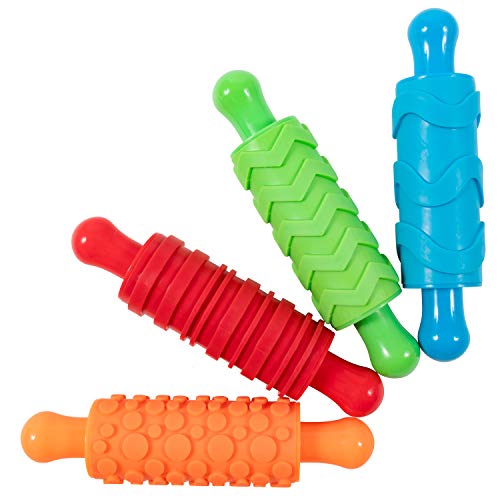 READY 2 LEARN Paint and Clay Texture Rollers - Set of 4 - Textured Dough Rolling Pins for Kids - Open-Ended Patterns for Crafts and Decoration READY 2 LEARN