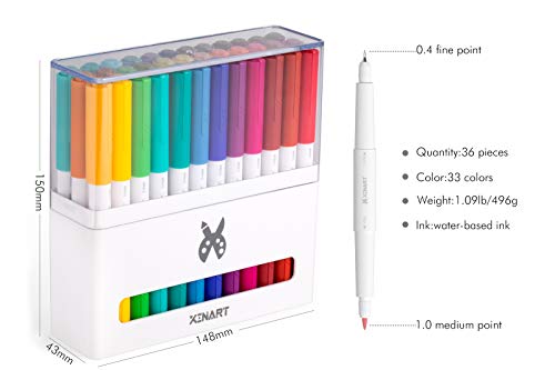 XINART Pens For Cricut Maker 3,Maker,Explore 3,Air 2, Dual Tips 36pcs Markers Pens Set Waterbased Ink Ultimate Fine Point Pen (0.4 Tip & 1.0 Tip) XINART