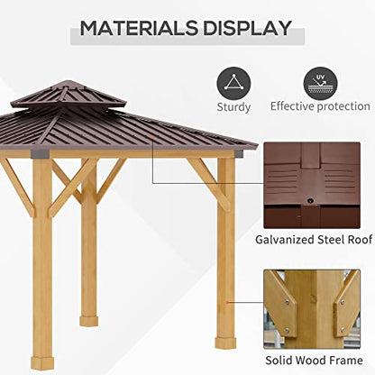 Outsunny 10' x 10' Hardtop Gazebo with Galvanized Steel Double Roof, Wooden Frame, Permanent Pavilion with Ceiling Light Hook, for Garden, Patio,