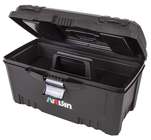 ArtBin 6918AB Twin Top 17 inch Supply Box, Portable Art & Craft Supply Organizer with Handle, [1] Plastic Storage Case, Black ArtBin