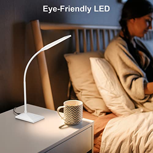 MONGERY LED Desk Lamp, Eye-Caring Table Lamps with USB Charging Port,7 Brightness Levels & 5 Color Modes,Touch Control and Memory Function,7W - WoodArtSupply