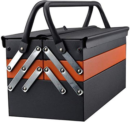 Edward Tools Portable Metal Tool Box with 3 Level Fold Out Organizer Storage - Heavy duty metal frame with smooth metal cantilever latchets -
