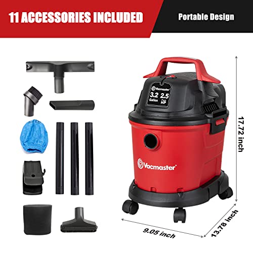 Vacmaster Red Edition VHB305M 1101 Wall Mount Wet Dry Vacuum 3.2 Gallon 2.5 Peak HP Vacmaster