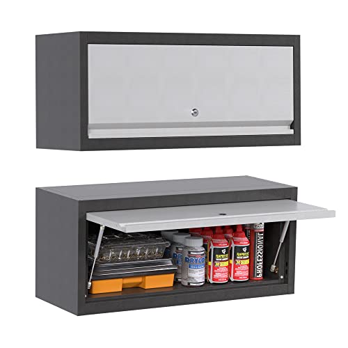 GangMei Metal Wall Storage Cabinet, Hanging Garage Cabinets with Up-Flip Doors for Home Office Basement Pantry School and Workshop - WoodArtSupply