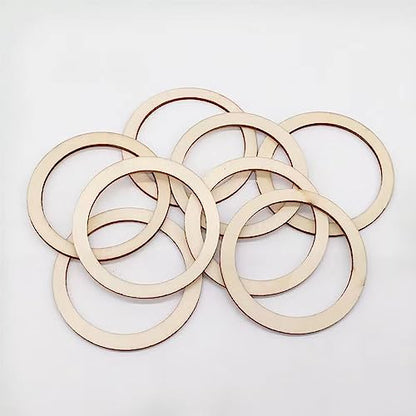 100 Pieces 6cm Wooden Cylinder Blocks Craft Wooden Hoop Rings Unfinished Round Wood Wreath Ring Block Wood Frame Craft Circle Ornaments Blank Wooden
