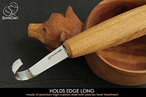 BeaverCraft Spoon Carving Hook Knife SK5s 2" - Double Sided Sharpening Curved Wood Carving Knife with Leather Sheath for Carving Spoons Bowls Cups - WoodArtSupply