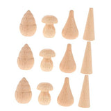 Ciieeo 12Pcs Log Unfinished Wood Figures Unfinished Wood Mushroom Christmas Tree Wood Craft unpainted Craft peg Doll Puzzle Toy Blank peg Dolls DIY Ciieeo