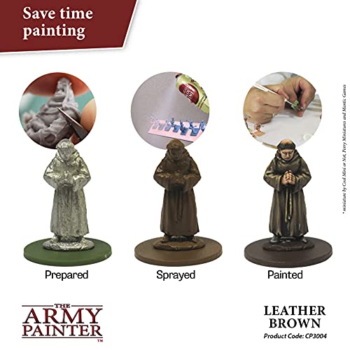 The Army Painter Color Primer Spray Paint, Leather Brown, 400ml, 13.5oz - Acrylic Spray Undercoat for Miniature Painting - Spray Primer for Plastic The Army Painter