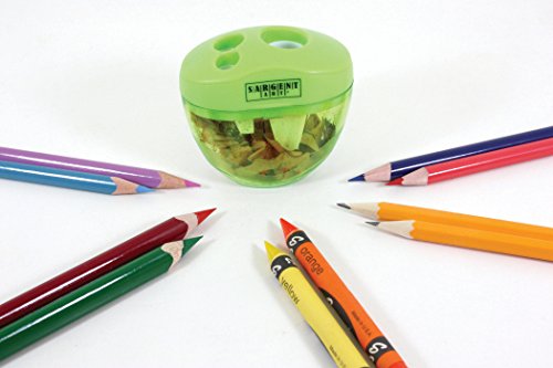 Sargent Art 3 Manual Hole Pencil Sharpeners - 3 Holes With Lid - Portable Colored Pencil Sharpener - Jumbo - Green - Easy Grip Oval Shape Sargent Art