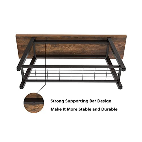 Oastreeful Storage Bench Industrial Rustic Wooden and Metal Entryway Shoe Boots Storage Rack Long Bench Seat for Hallway Bedroom Retro Brown Oastreeful