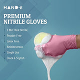 Hand-E Touch Pink Nitrile Disposable Gloves Small, 50 Count - Esthetician, Nail Tech, Microblading, Hair Dye & Stylist, Salon, Cleaning Gloves - Hand-E Touch