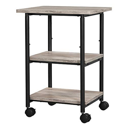 VASAGLE Industrial Printer Stand, 3-Tier Machine Cart with Wheels and Adjustable Table Top, Heavy Duty Storage Rack for Office and Home, Greige and - WoodArtSupply