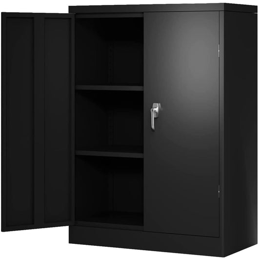 Metal Storage Cabinet, 42" Locking Metal Cabinet with 2 Adjustable Shelves, 2 Doors and Lock for Storage Office, Garage, Home, Classroom, Shop, - WoodArtSupply