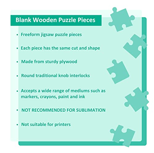 100 Piece Blank Puzzle Pieces for Crafts, Freeform Blank Wooden Puzzle Pieces for Arts & DIY, Each Piece is 1.8x1.3 Inches with Round Traditional