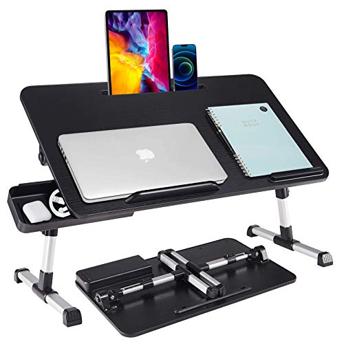 Lap Desk for Laptop,BUILDEC Adjustable Laptop Stand for Desk with Storage Drawer,Foldable Legs Standing Lap Table for Reading, Eating, Working, - WoodArtSupply