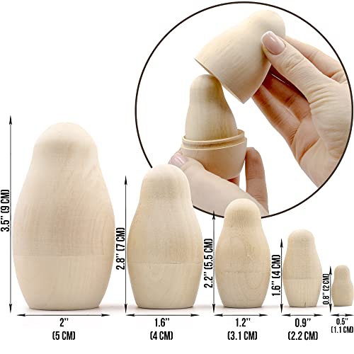 Lot of 10 Set by 5 pcs Blank Nesting Dolls - Unfinished Unpainted Russian Nesting Dolls - Blank Doll - Nesting Doll DIY - Unfinished Wooden Doll AEVVV