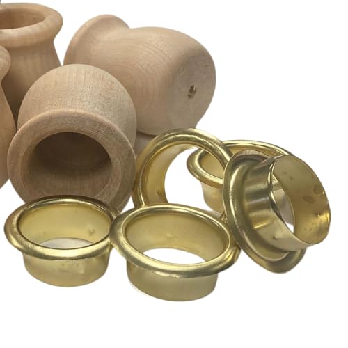 Factory Direct Craft Pack of 16 Unfinished Wood Candle Cups with Brass Inserts- Blank Wooden Bean Pot Candle Holders DIY Wood Turnings (Size 1-3/4" H