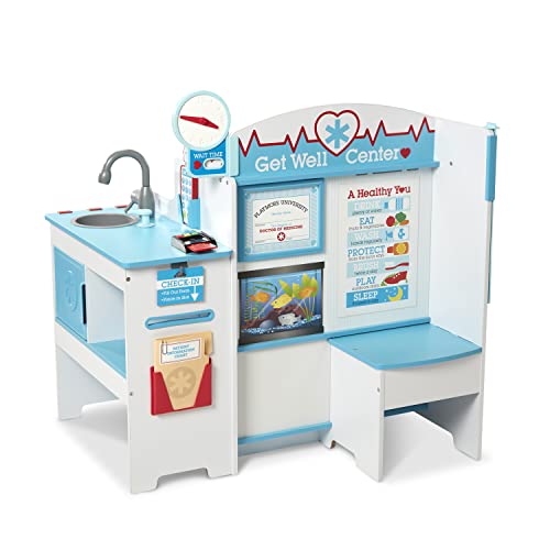 Melissa & Doug Wooden Get Well Doctor Activity Center - Waiting Room, Exam Room, Check-In Area - Toddler Playset, Doctors Office Pretend Play Set For Melissa & Doug