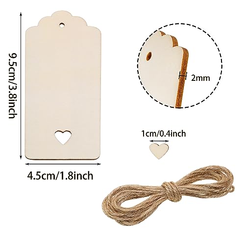 Christmas Gift Tags Penta Angel 24Pcs Blank Unfinished Wood Bookmark Craft Hanging Labels Hollow-Out Heart Holiday Tree Ornaments with Twine for Gift