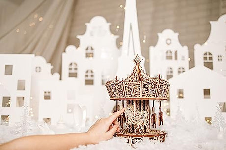 Wood Trick Parisian Carousel Wooden Music Box Kit - DIY 3D Puzzle for All Ages with Backlight Wood Trick