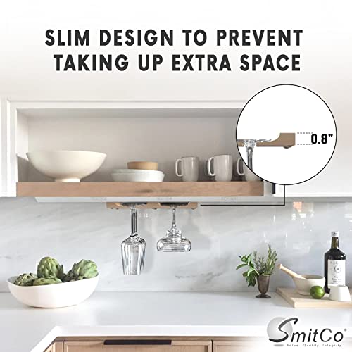 Wooden Wine Glass Holder for Under Cabinet | Under Shelf Kitchen Stemware Rack | Wood Holding Rack for Wine Glasses and Stemware| Stemware and SMITCO