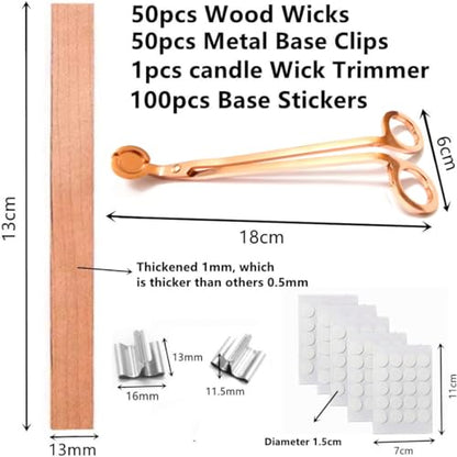 100pcs Wood Wicks for Candles, Wood Candle Wicks Wood Wicks for Candles Making Smokeless Wooden Candle Wicks with Trimmer Natural Crackling Wooden