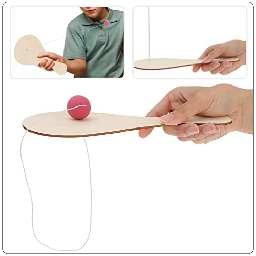 Sewroro 10pcs Wooden Paddle Balls with String Toys Unfinished Wood Paddle Ball Rackets Wooden Painting Paddle for Christmas Stocking Stuffer Goodie Sewroro