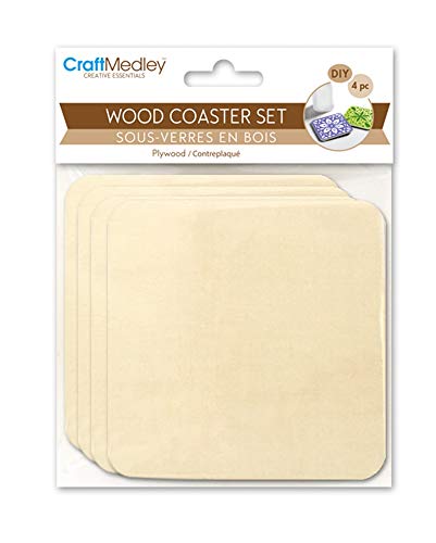 Wood Coaster Set - Square Shape - Natural Unpainted DIY Crafts- Set of 4 CraftMedley