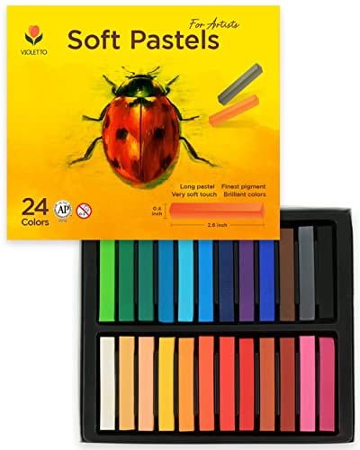 VIOLETTO Soft Chalk Pastels Set Art Supplies for Artist, Kids, Adult, 24Colors, Colored Chalk Non Toxic Dry Square Pastel for Painting, Craft, Nail