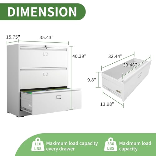 VIYET 4 Drawer Lateral File Cabinet with Lock,3 Drawer Metal Filing Cabinets, Home Office Storage Cabinet for Hanging Files Letter/Legal/F4/A4 VIYET