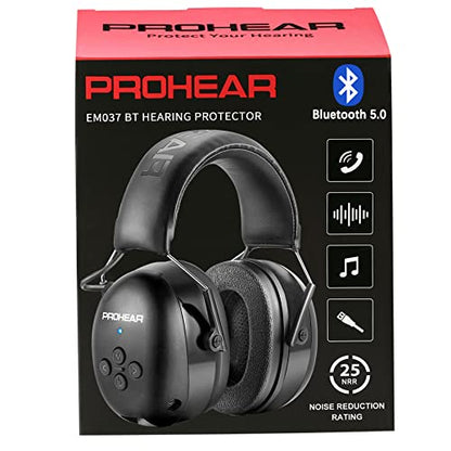 PROHEAR 037 Bluetooth 5.0 Hearing Protection Headphones with Rechargeable 1100mAh Battery, 25dB NRR Safety Noise Reduction Ear Muffs 40H Playtime for - WoodArtSupply