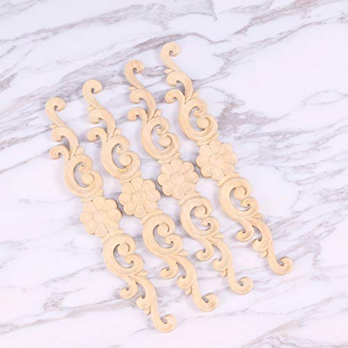 BESPORTBLE 4pcs Wood Carved Onlay Applique Unpainted Rose Flower Applique for DIY Craft Door Home Furniture Decoration BESPORTBLE