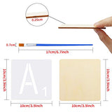 SKPPC 50 Pieces 4 Inch Unfinished Blank Wood Pieces with 26 Pieces Letters Stencils for Wall Decor Home Decoration DIY Craft Projects SKPPC