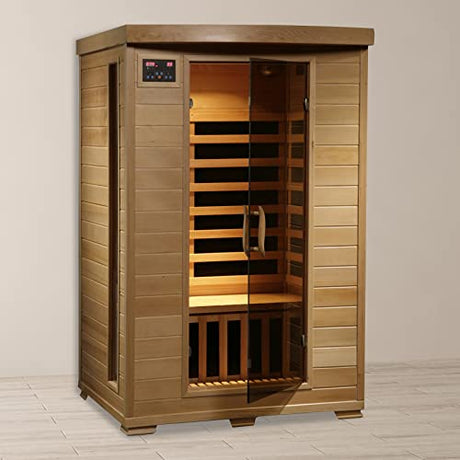 HEATWAVE Radiant Saunas 2-Person Hemlock Infrared Sauna with 6 Carbon Heaters, Chromotherapy Lighting, Oxygen Ionizer Blue Wave
