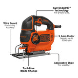 BLACK+DECKER Jig Saw, 5-Amp, 3,000 Blade Speed, 45 Degree Beveled Cuts, ¾-Inch Orbital Blade, 4 Curve Settings, Corded (BDEJS600C) BLACK+DECKER