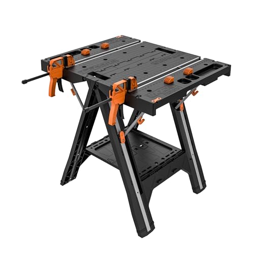 Worx Pegasus 2-in-1 Folding Work Table & Sawhorse, Easy Setup Portable Workbench, 31" W x 25" D x 32" H Lightweight Worktable with Heavy-Duty Load