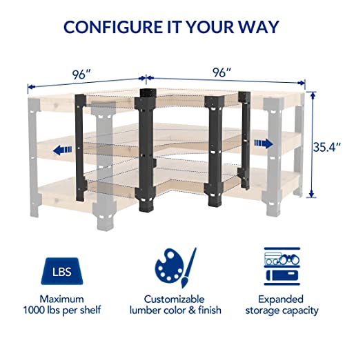 FLEXIMOUNTS Universal Steel Workbench Kit 5 Legs L Shaped Heavy Duty Work Bench for Garage Storage Shelving Workbenches Frame Black Customizable Work - WoodArtSupply