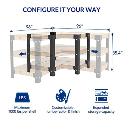 FLEXIMOUNTS Universal Steel Workbench Kit 5 Legs L Shaped Heavy Duty Work Bench for Garage Storage Shelving Workbenches Frame Black Customizable Work - WoodArtSupply