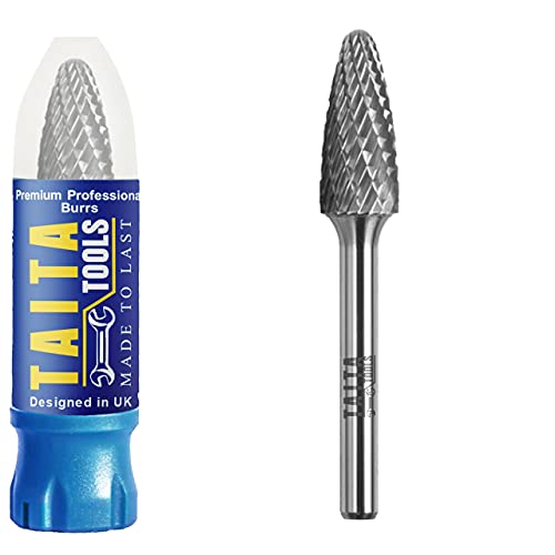 Carbide Burr 1/4" Shank, SF-5 Tungsten Double Cut Rotary Die Grinder Bits - Cutting Burrs for Milwaukee, Dewalt and Makita Die Grinder Accessories - TaitaTools