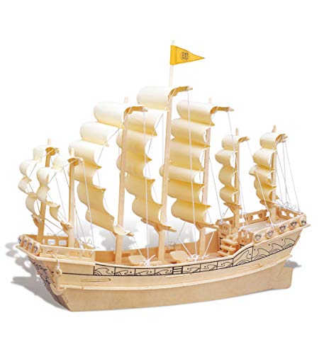 Puzzled 3D Puzzle Ancient Sailboat Wood Craft Construction Model Kit, Unique & Educational DIY Wooden Toy Assemble Model Unfinished Crafting Hobby - WoodArtSupply